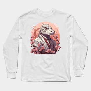 White Japanese Crocodile Warrior Long Sleeve T-Shirt